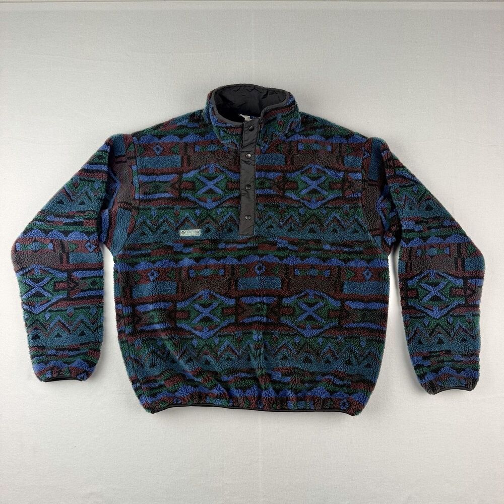 Columbia Aztec Navajo Large Fleece Pullover Sweater Multicolor 90s USA